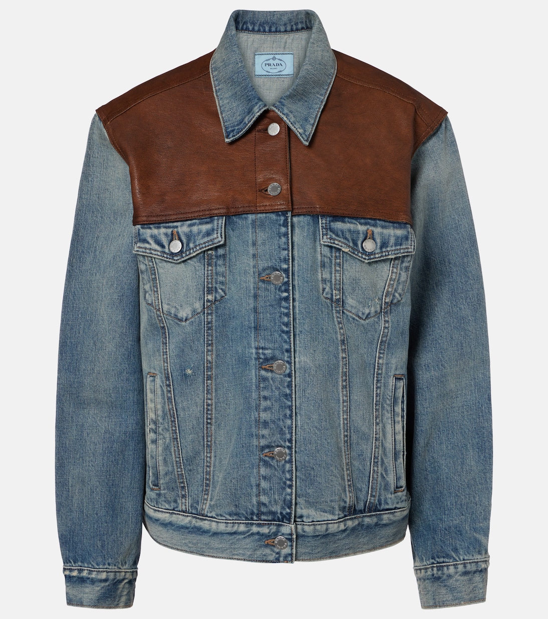 Leather-trimmed denim jacket | Prada
