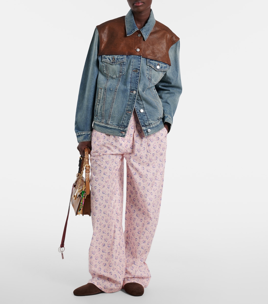 Leather-trimmed denim jacket | Prada