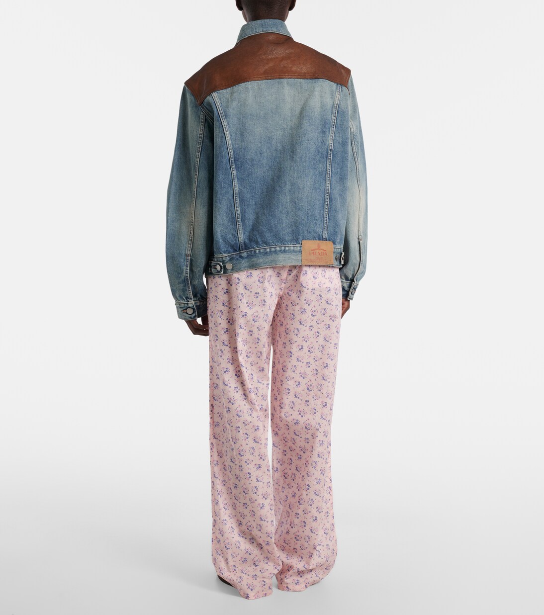 Leather-trimmed denim jacket | Prada