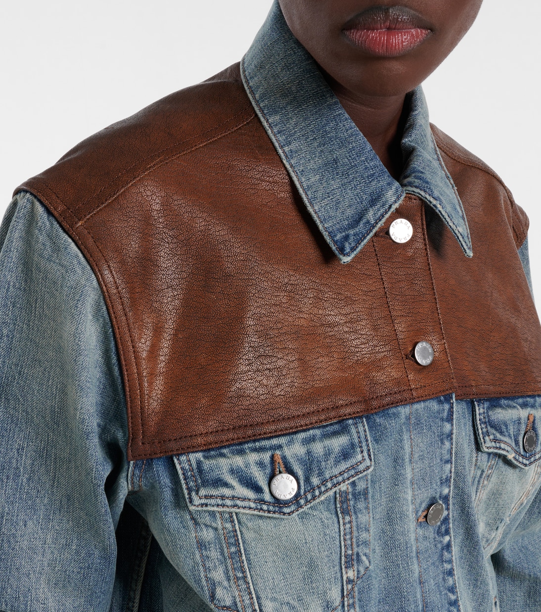 Leather-trimmed denim jacket | Prada
