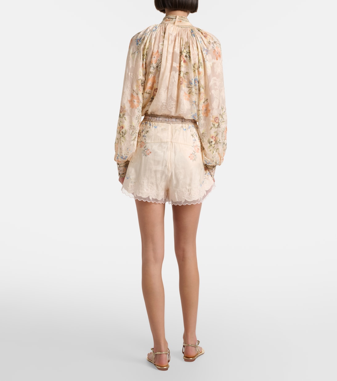 Embellished floral lace-trimmed high-rise shorts | Camilla
