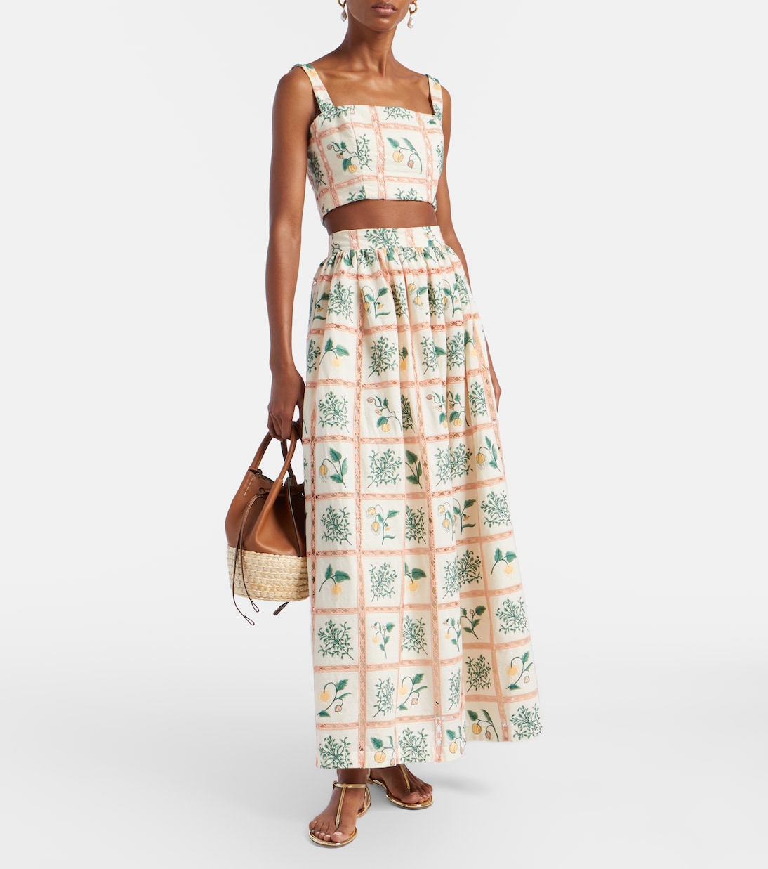 Top raccourci Cacao brodé en coton | Agua by Agua Bendita