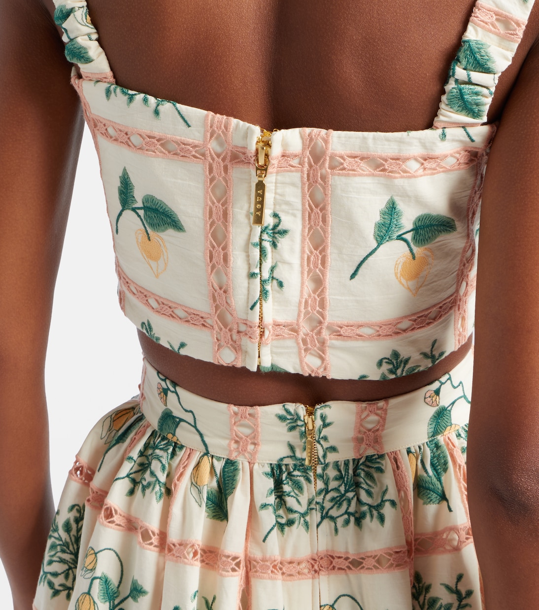 Top raccourci Cacao brodé en coton | Agua by Agua Bendita