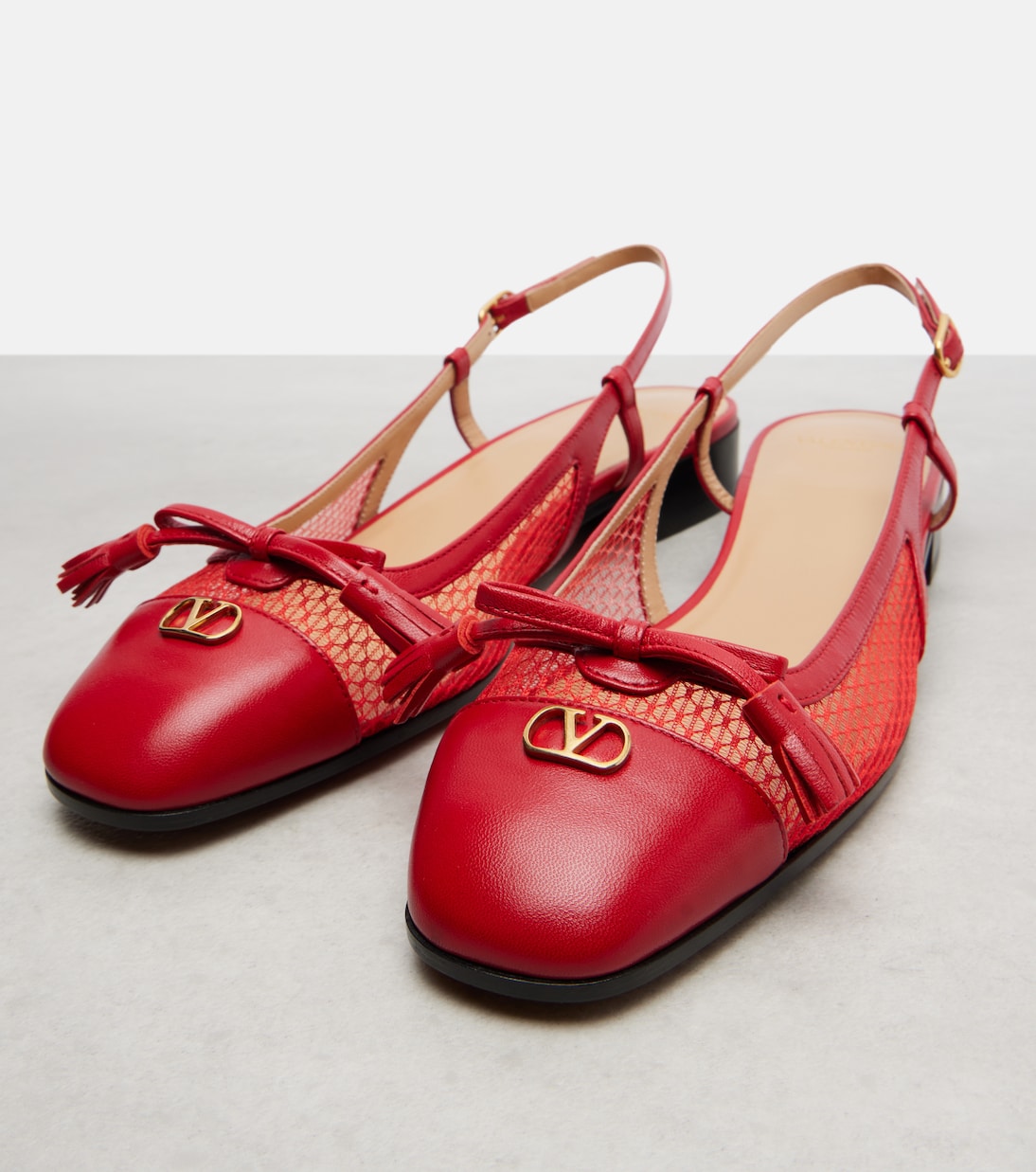 Valet Du Roi leather and mesh slingback flats | Valentino Garavani