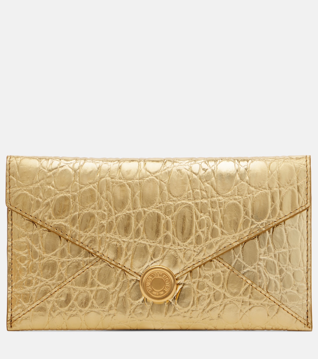 Clutch in pelle metallizzata goffrata | Dries Van Noten