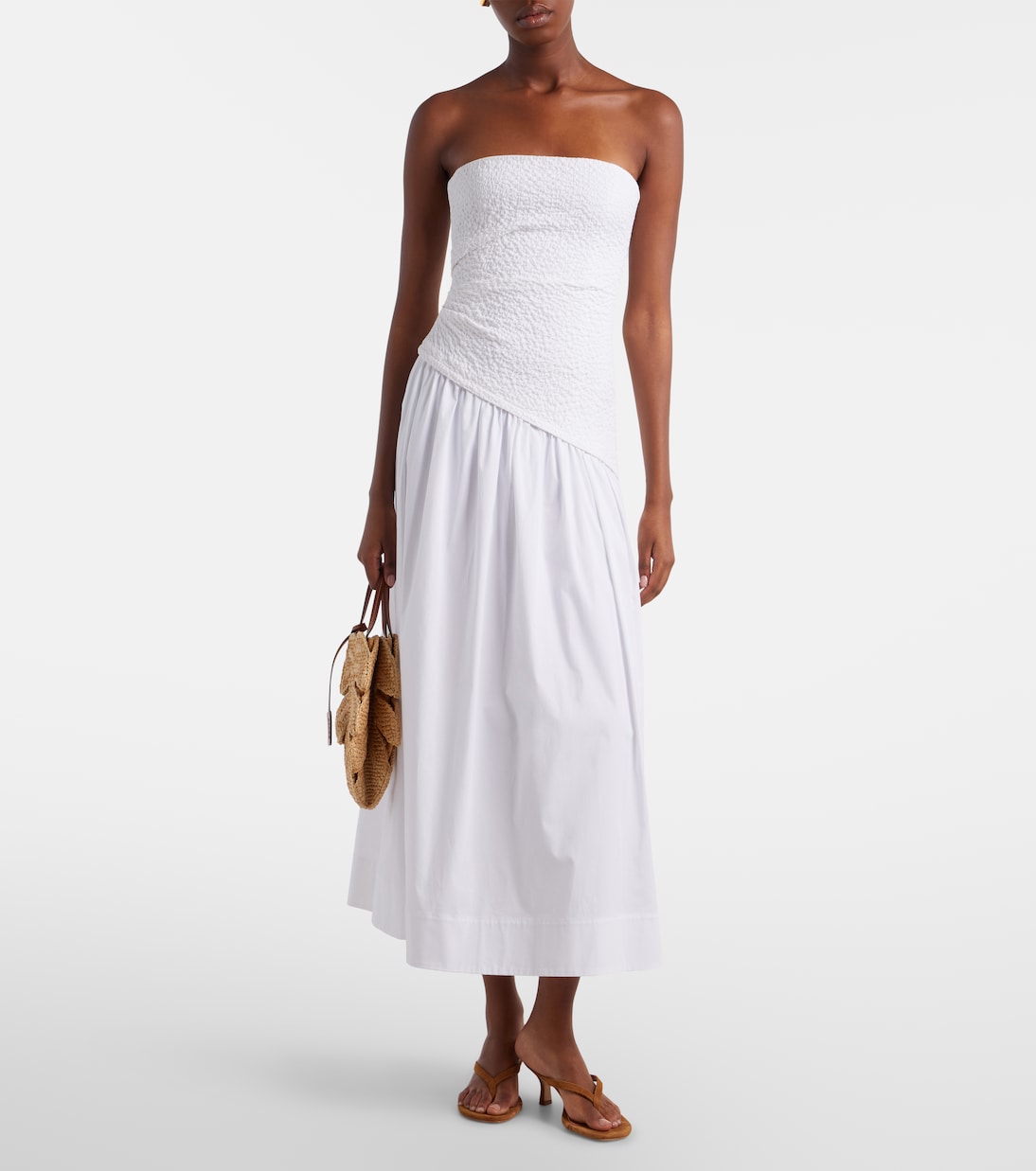 Palm leather-trimmed raffia top-handle bag | Staud