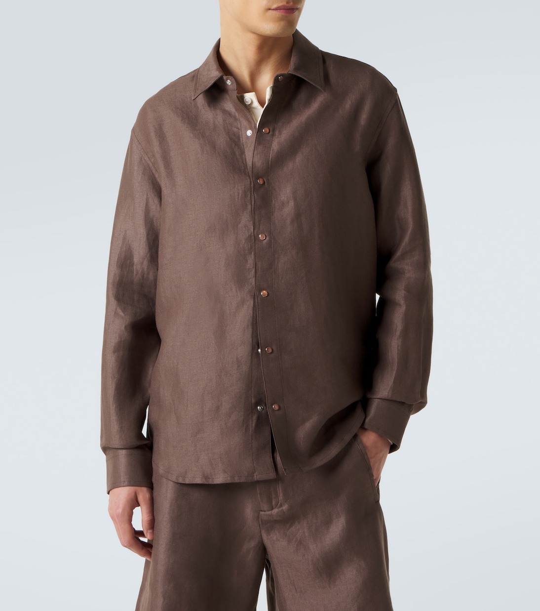 Linen shirt with orange sunstone | God's True Cashmere