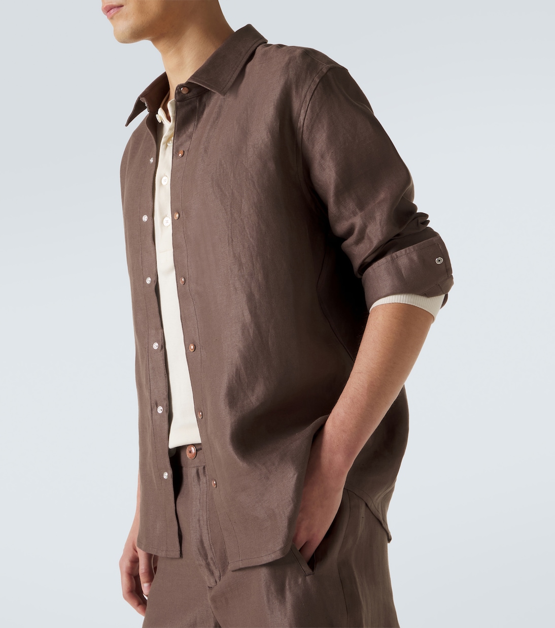 Linen shirt with orange sunstone | God's True Cashmere