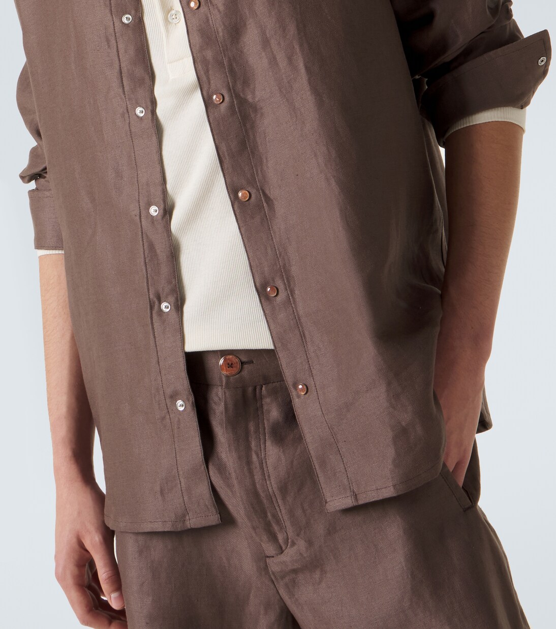 Linen shirt with orange sunstone | God's True Cashmere