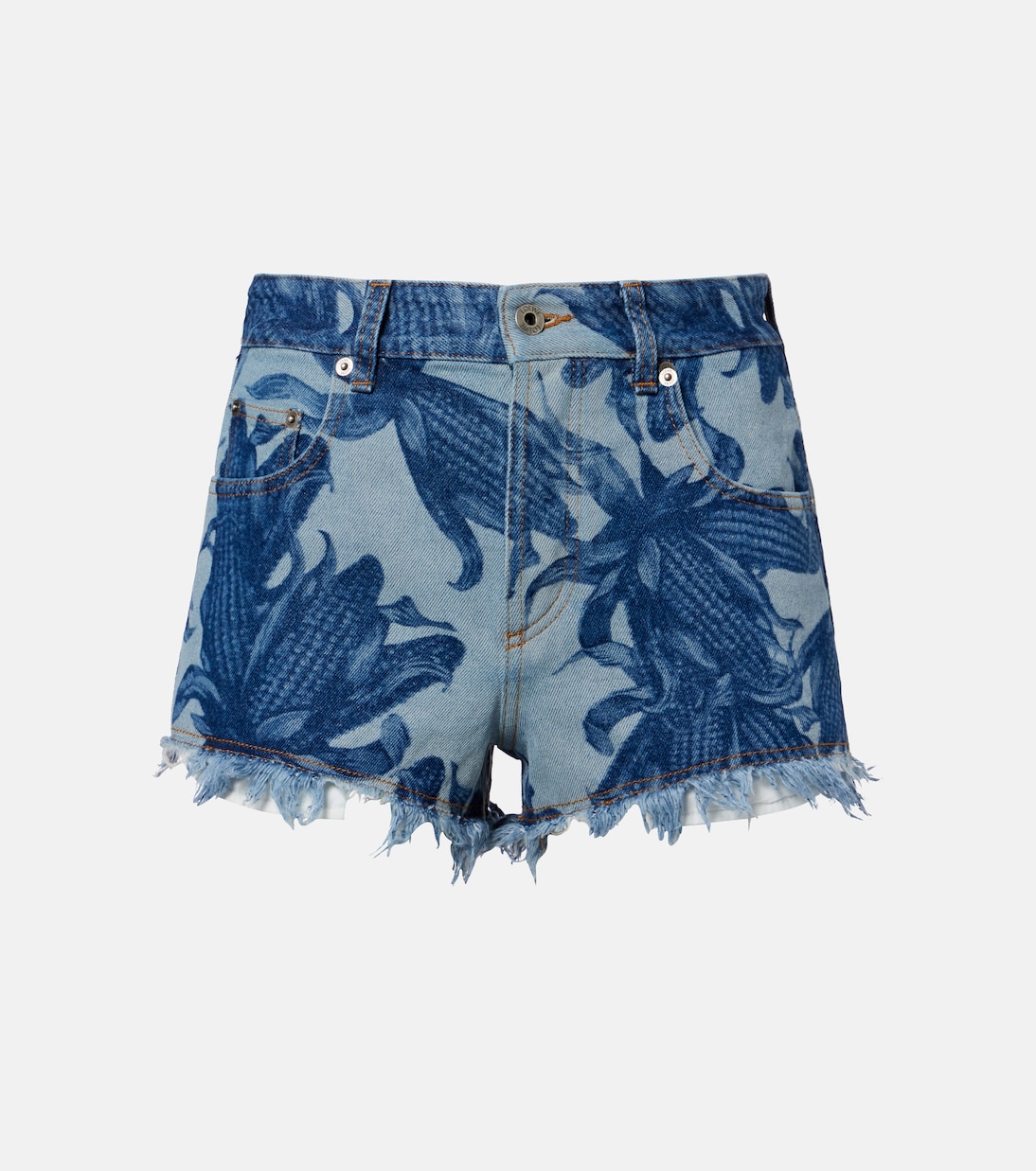 Paula's Ibiza frayed printed denim shorts | Loewe
