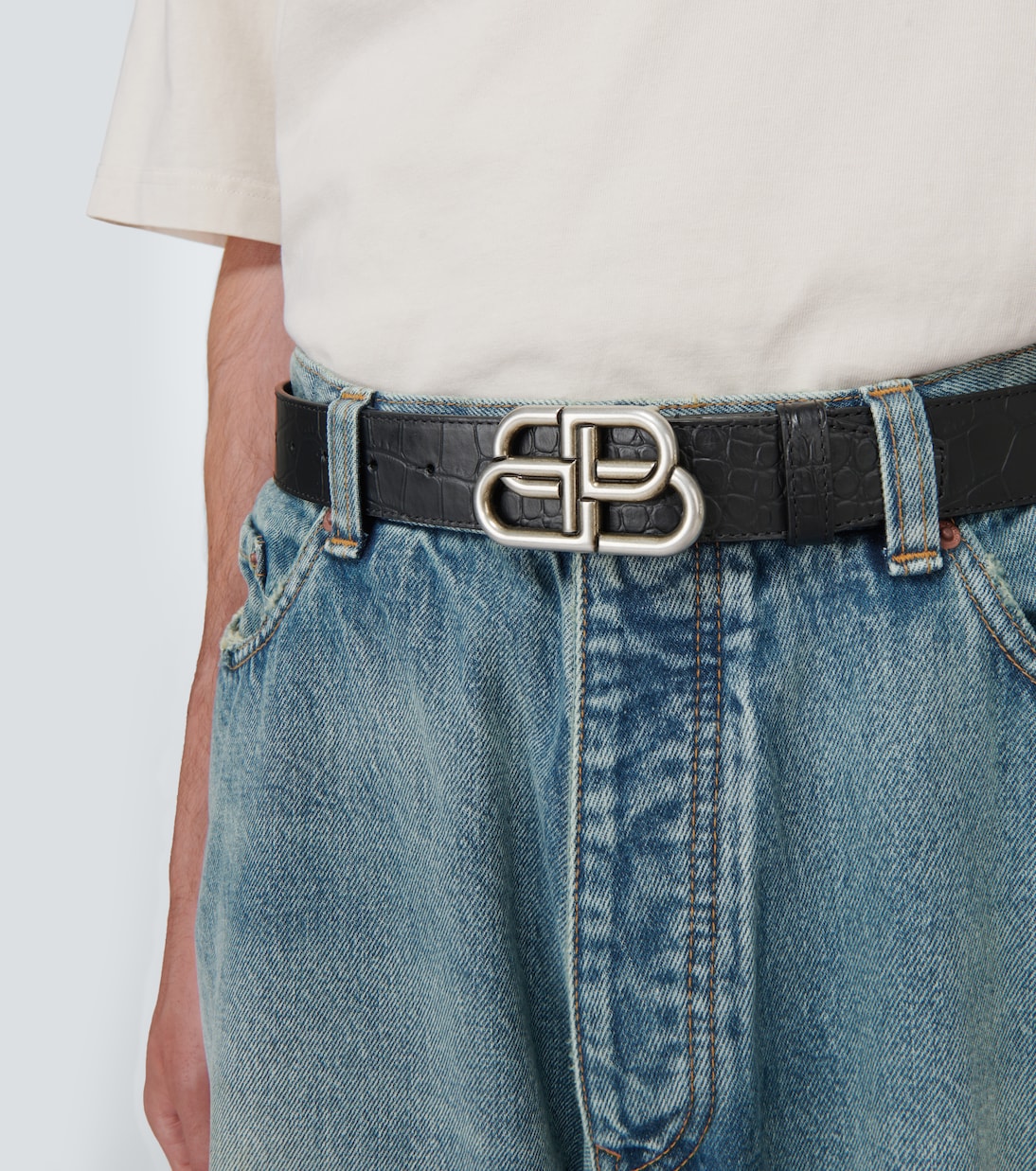 BB Large croc-effect leather belt | Balenciaga