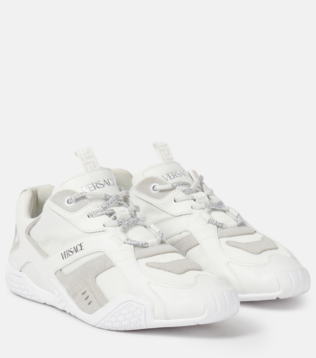 Galaxia suede-trimmed leather sneakers | Versace