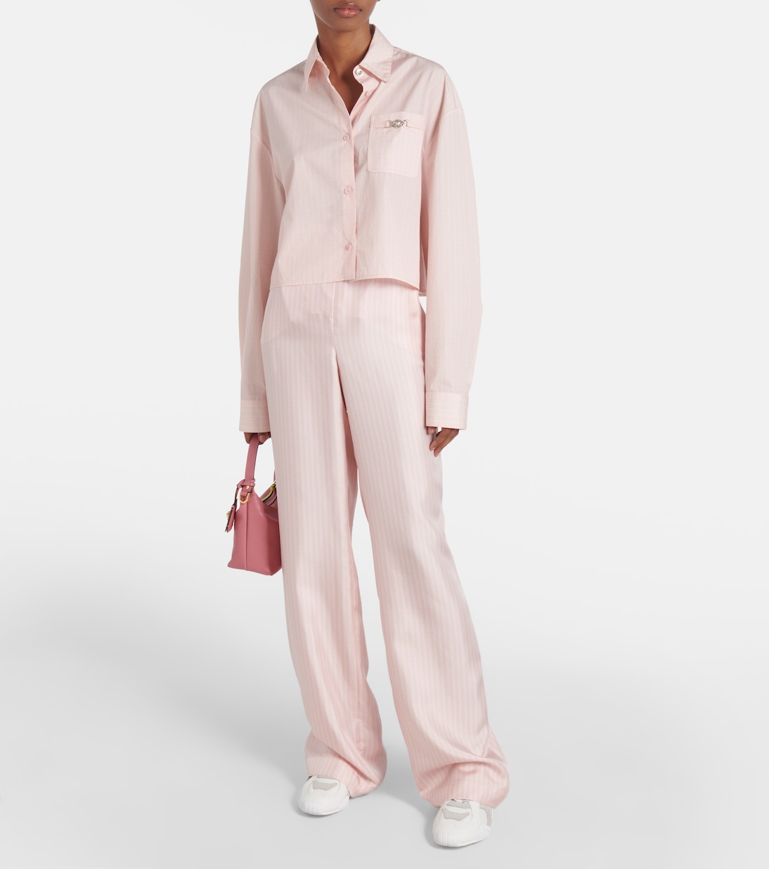 Galaxia suede-trimmed leather sneakers | Versace