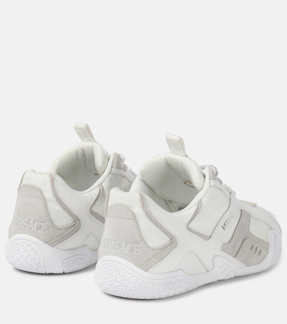 Galaxia suede-trimmed leather sneakers | Versace