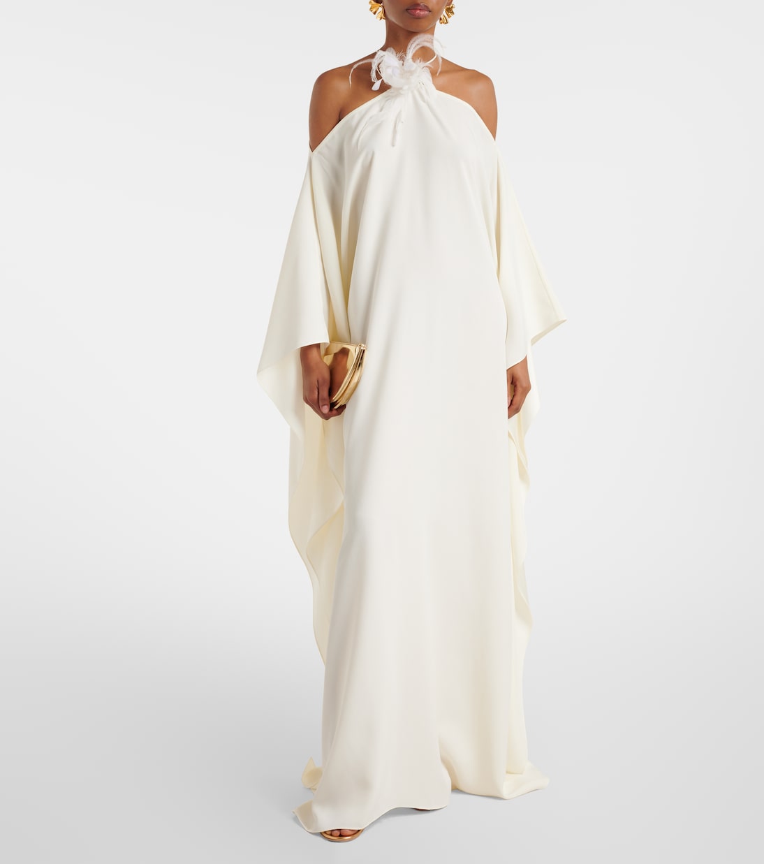 Feather-trimmed off-shoulder gown | Taller Marmo