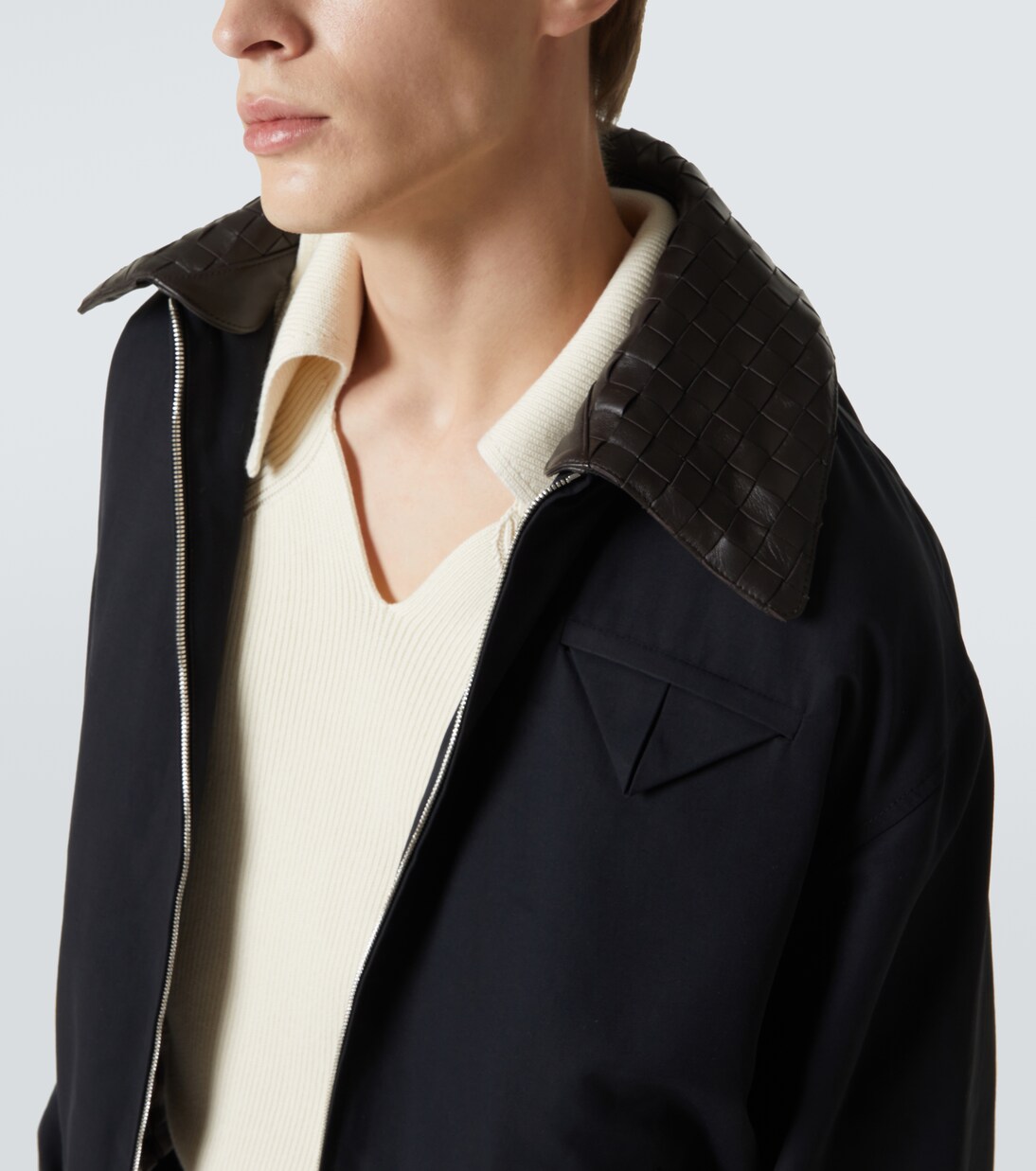 Blouson Intrecciato aus Canvas mit Leder | Bottega Veneta