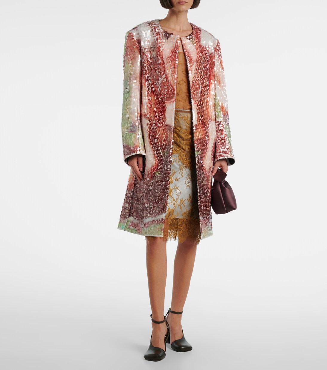 Embroidered leather-trimmed lace midi skirt | Jacques Wei