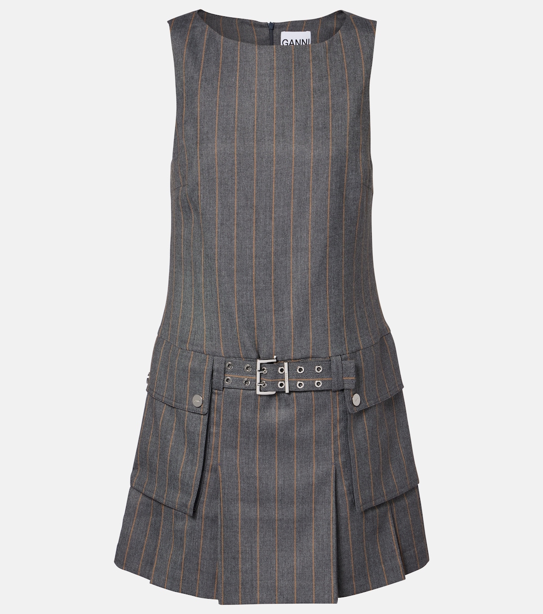Belted pinstripe minidress | Ganni