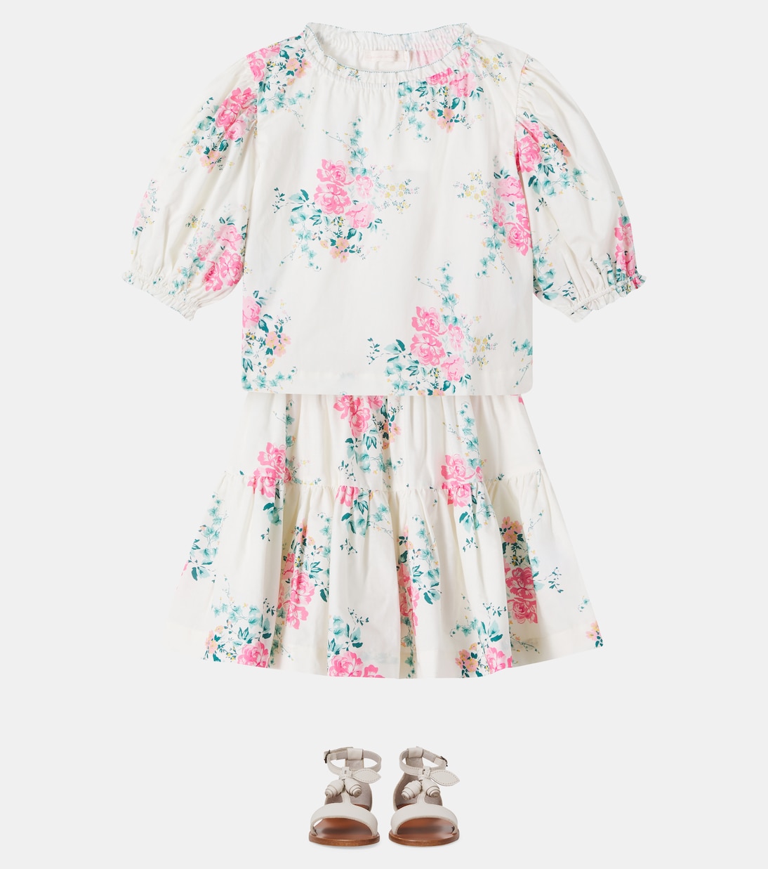 Floral shirred cotton skirt | C'era Una Volta