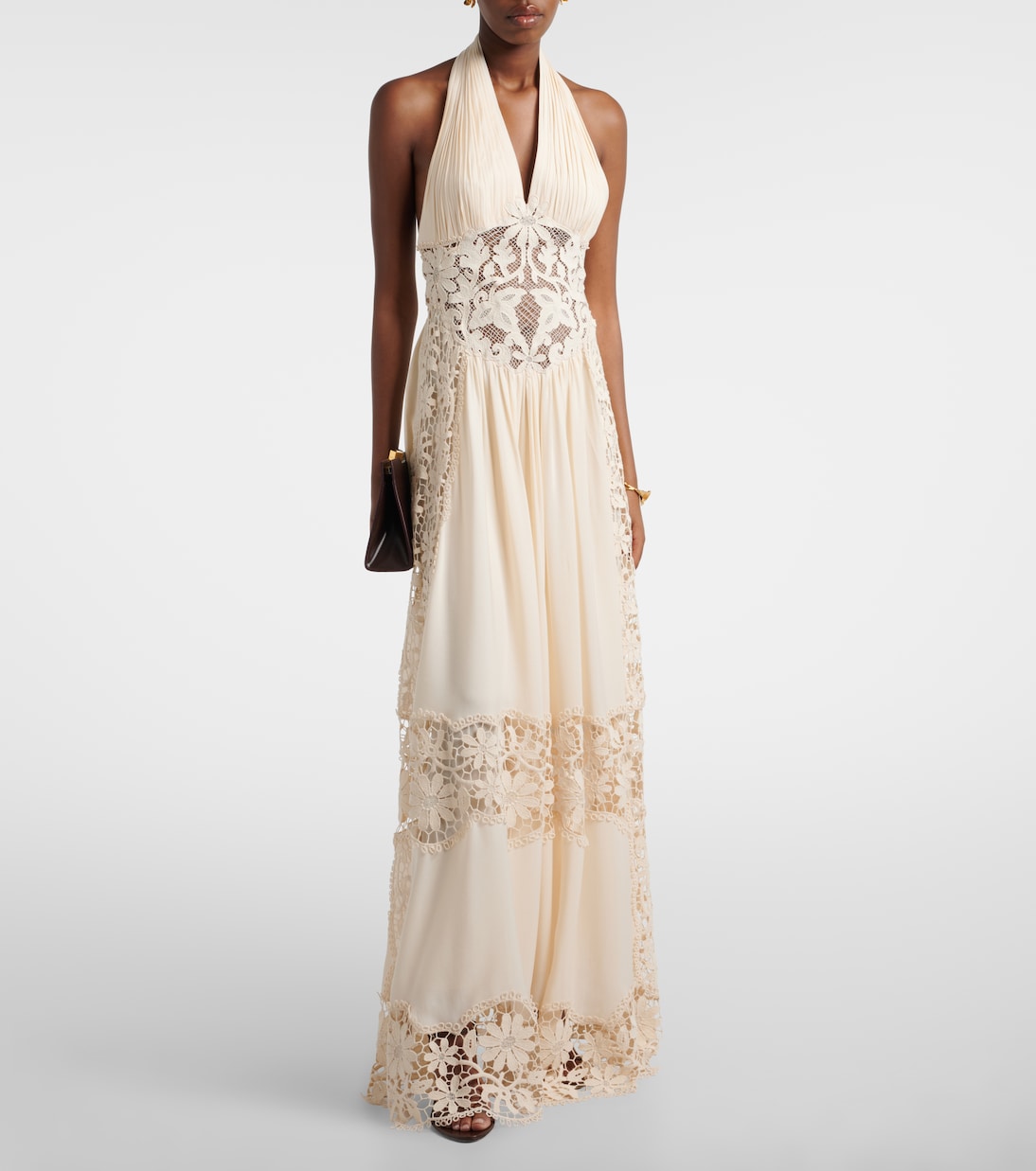 Georgette and macramé gown | Elie Saab