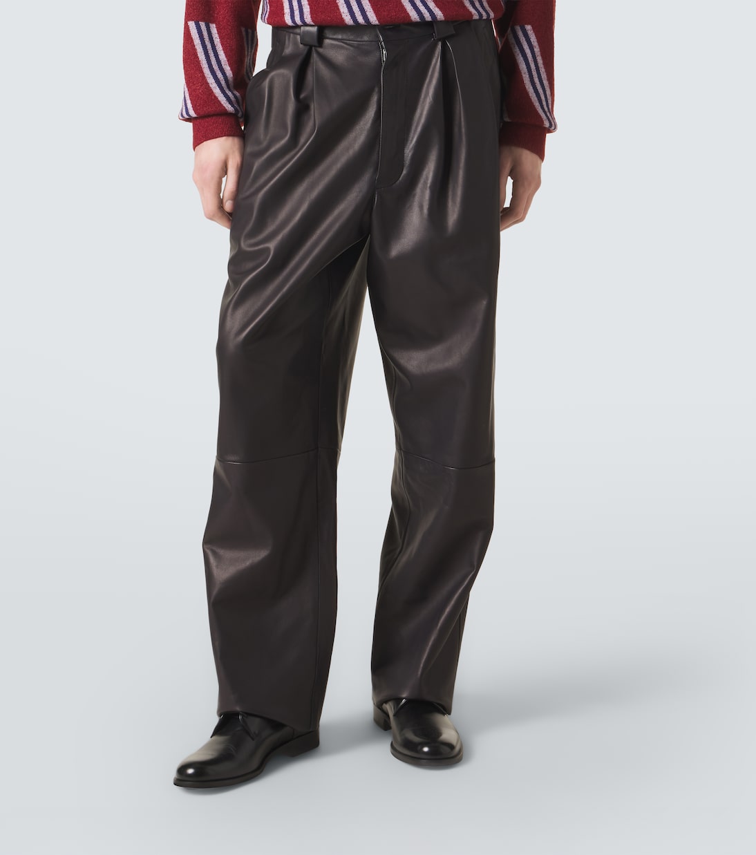 Archivio pleated leather straight pants | Giorgio Armani