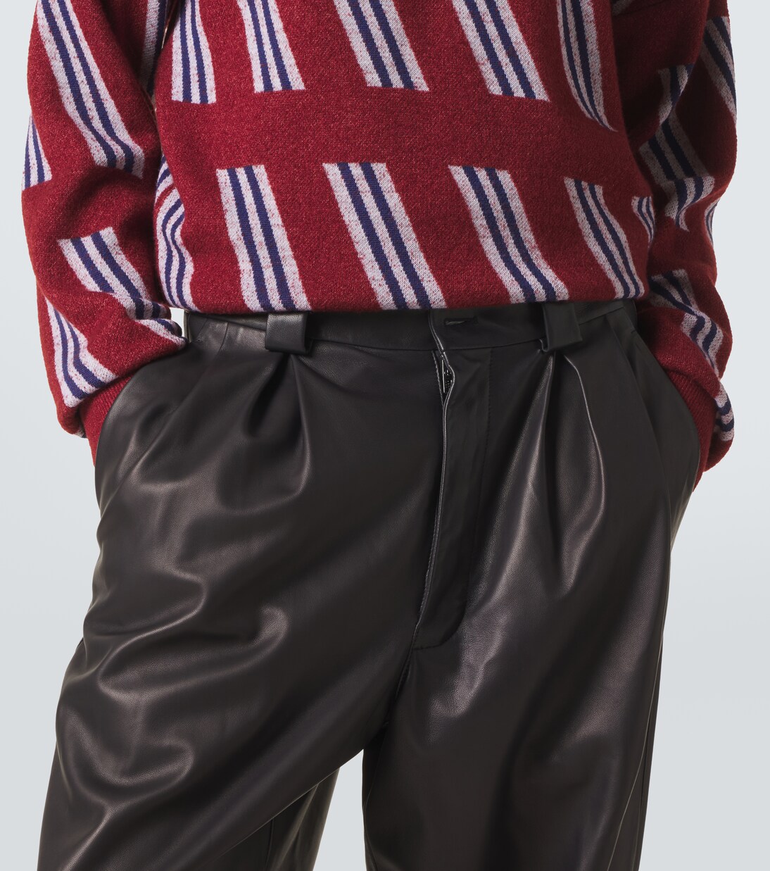 Archivio pleated leather straight pants | Giorgio Armani