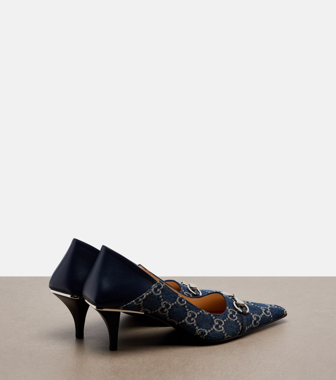 Vittoria leather-trimmed denim pumps | Gucci