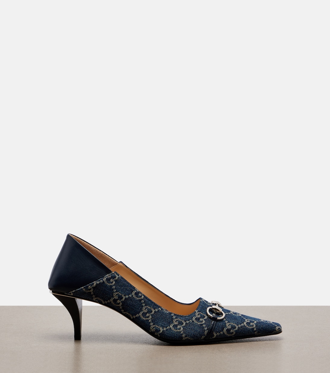 Vittoria leather-trimmed denim pumps | Gucci