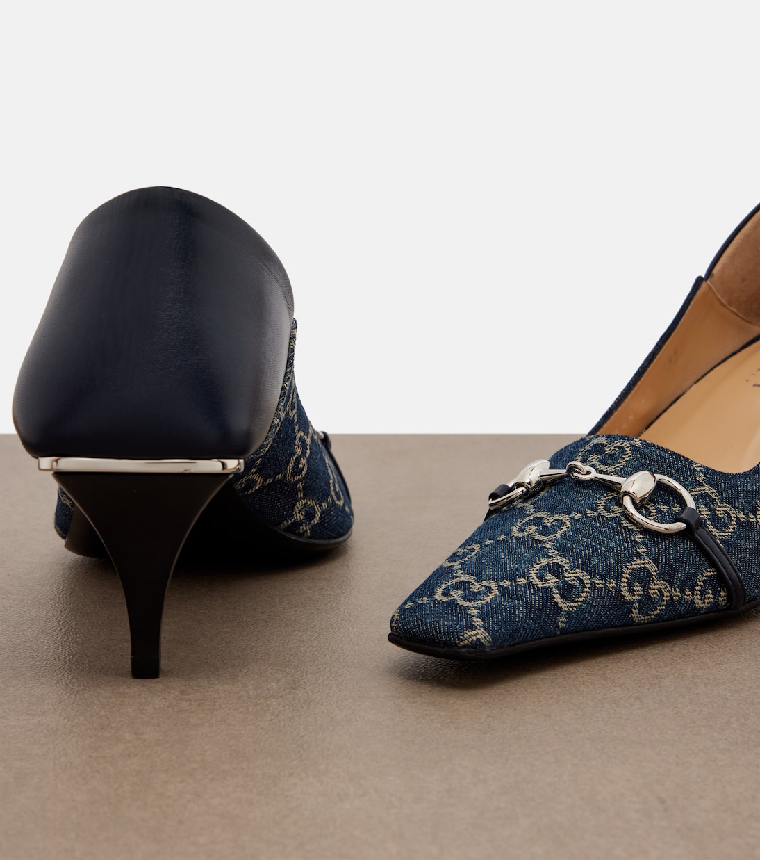 Vittoria leather-trimmed denim pumps | Gucci