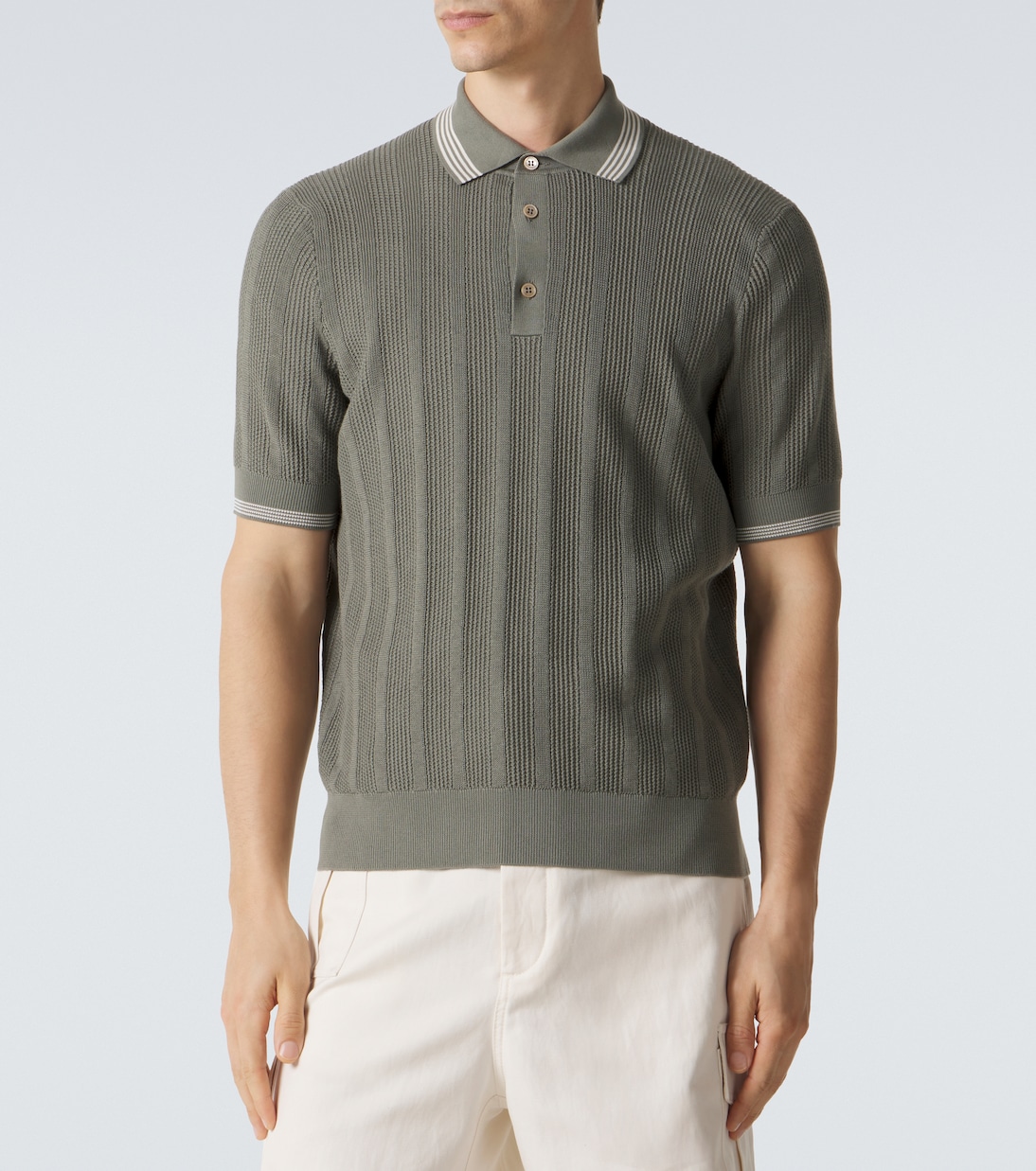 Ribbed-knit cotton polo shirt | Brunello Cucinelli
