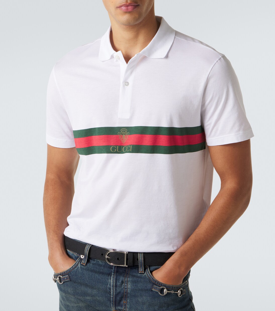 Web Stripe cotton jersey polo shirt | Gucci