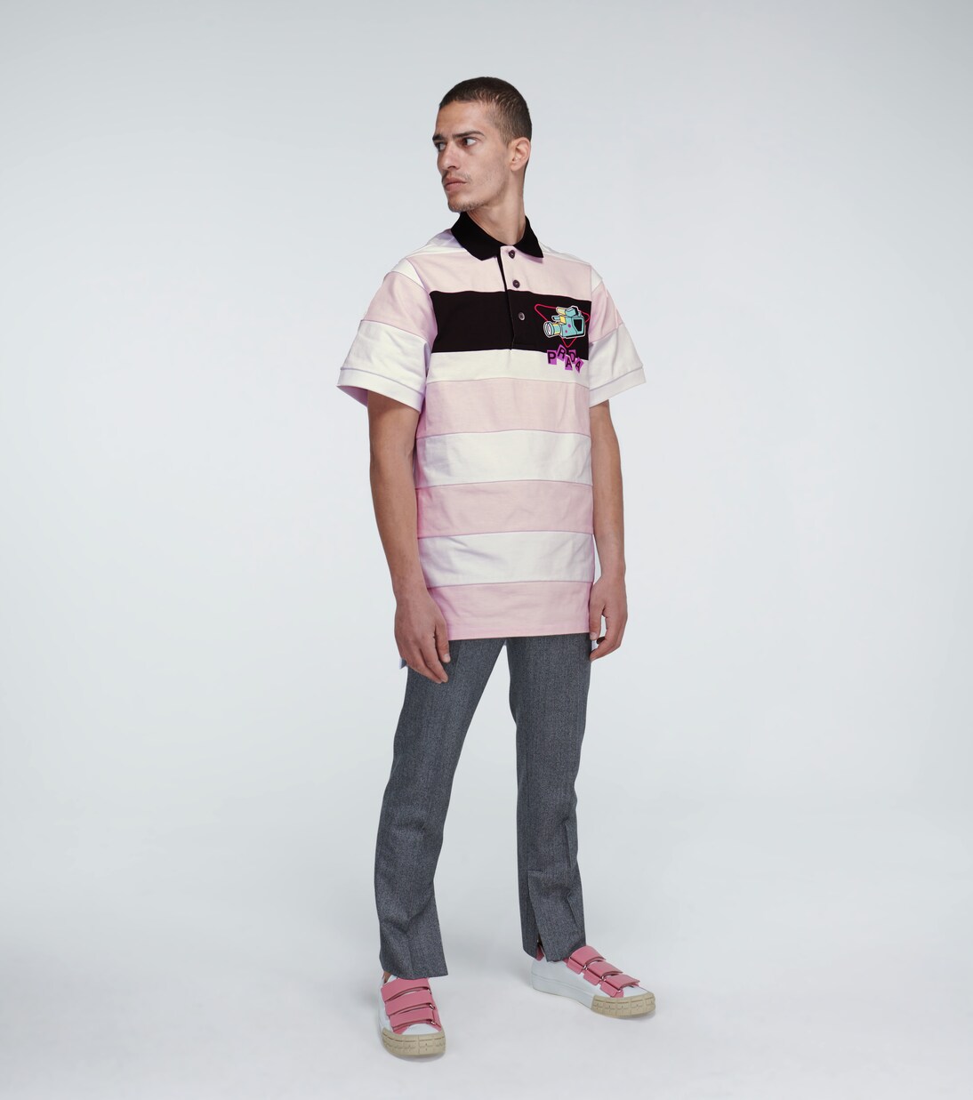 Camera print striped polo shirt | Prada