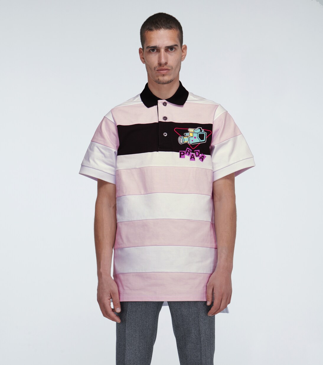 Camera print striped polo shirt | Prada
