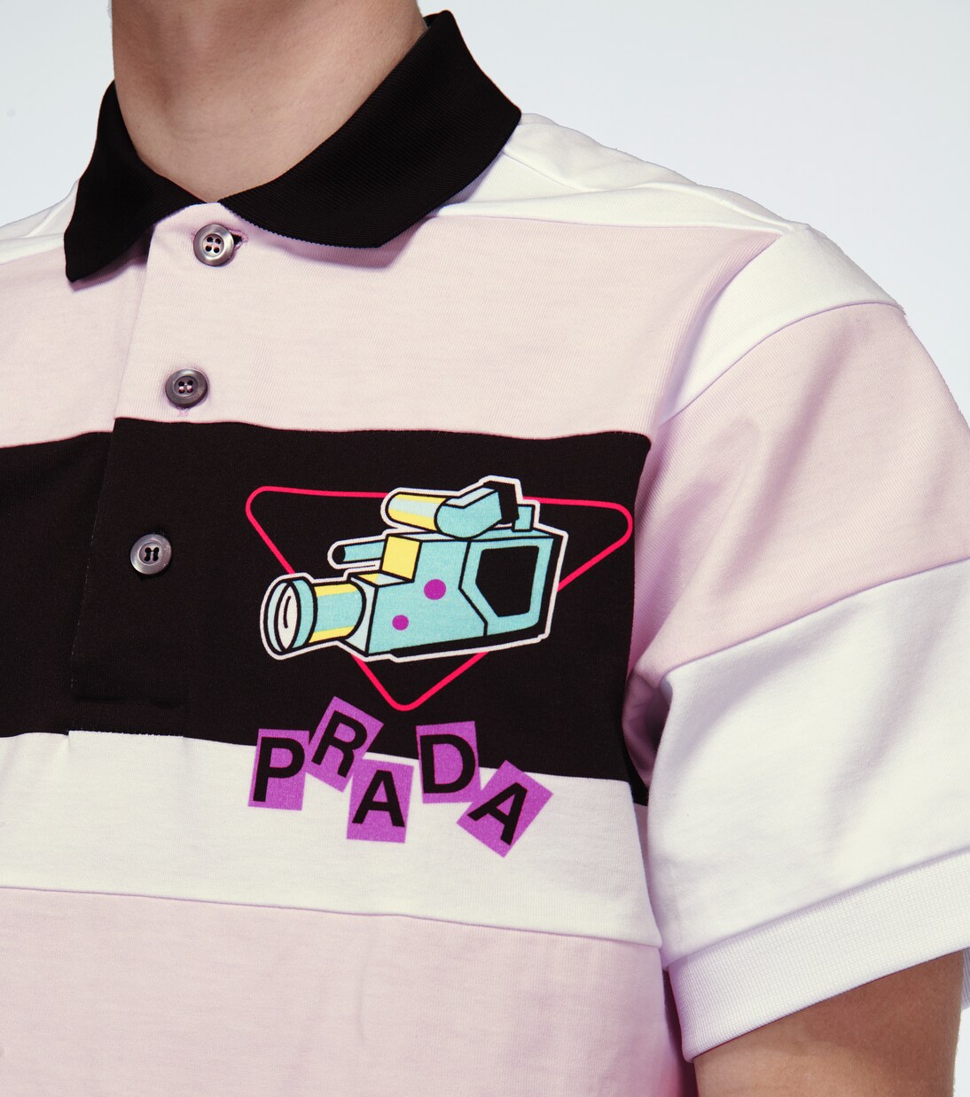 Camera print striped polo shirt | Prada