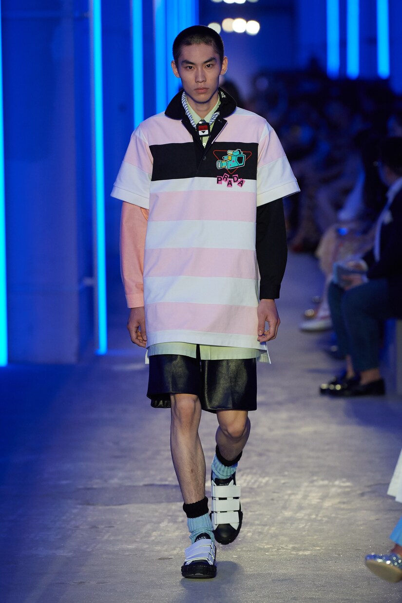 Camera print striped polo shirt | Prada