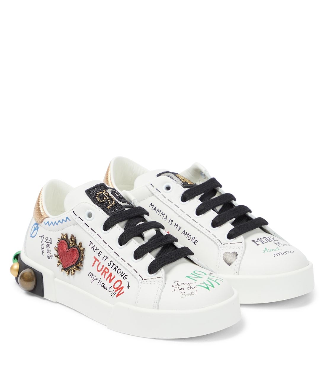 Logo embellished leather sneakers | Dolce&Gabbana Kids