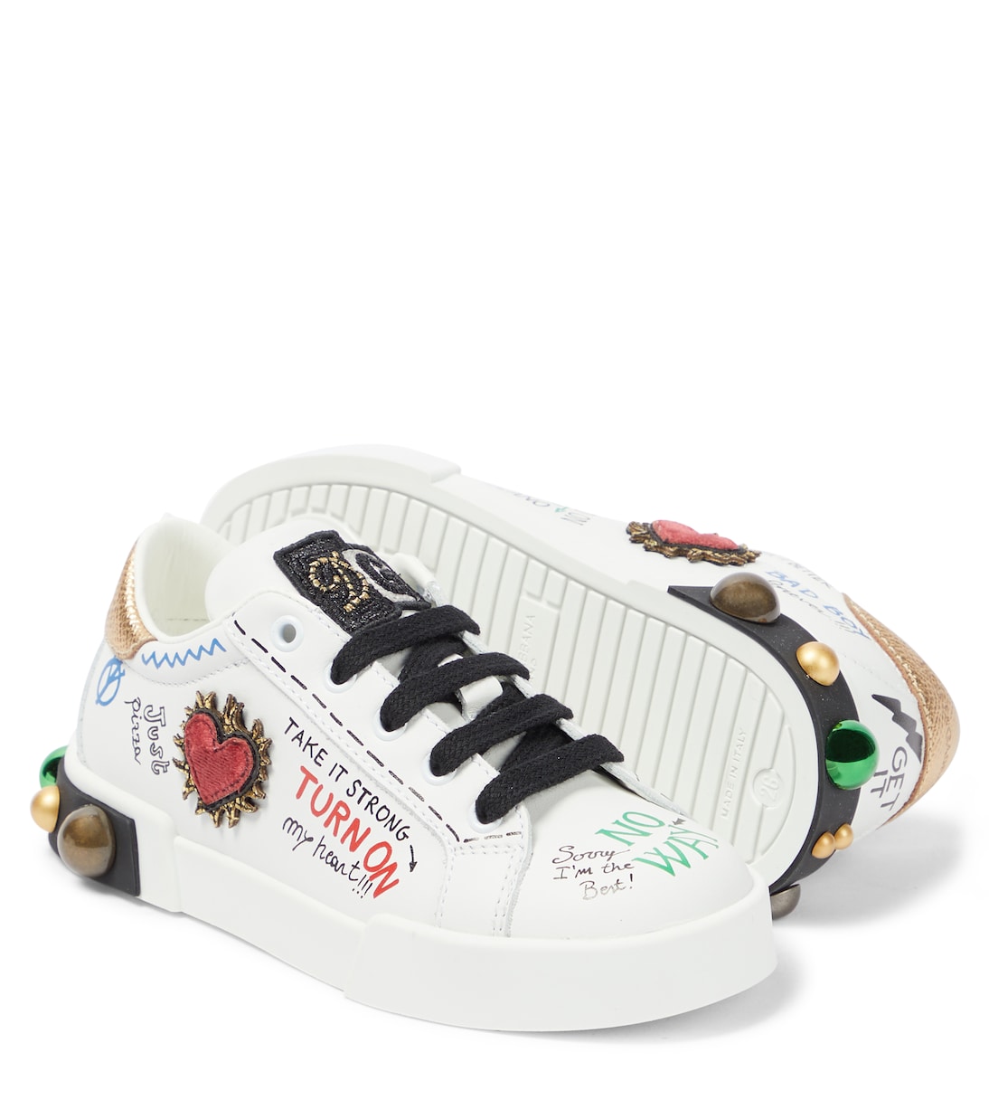 Logo embellished leather sneakers | Dolce&Gabbana Kids