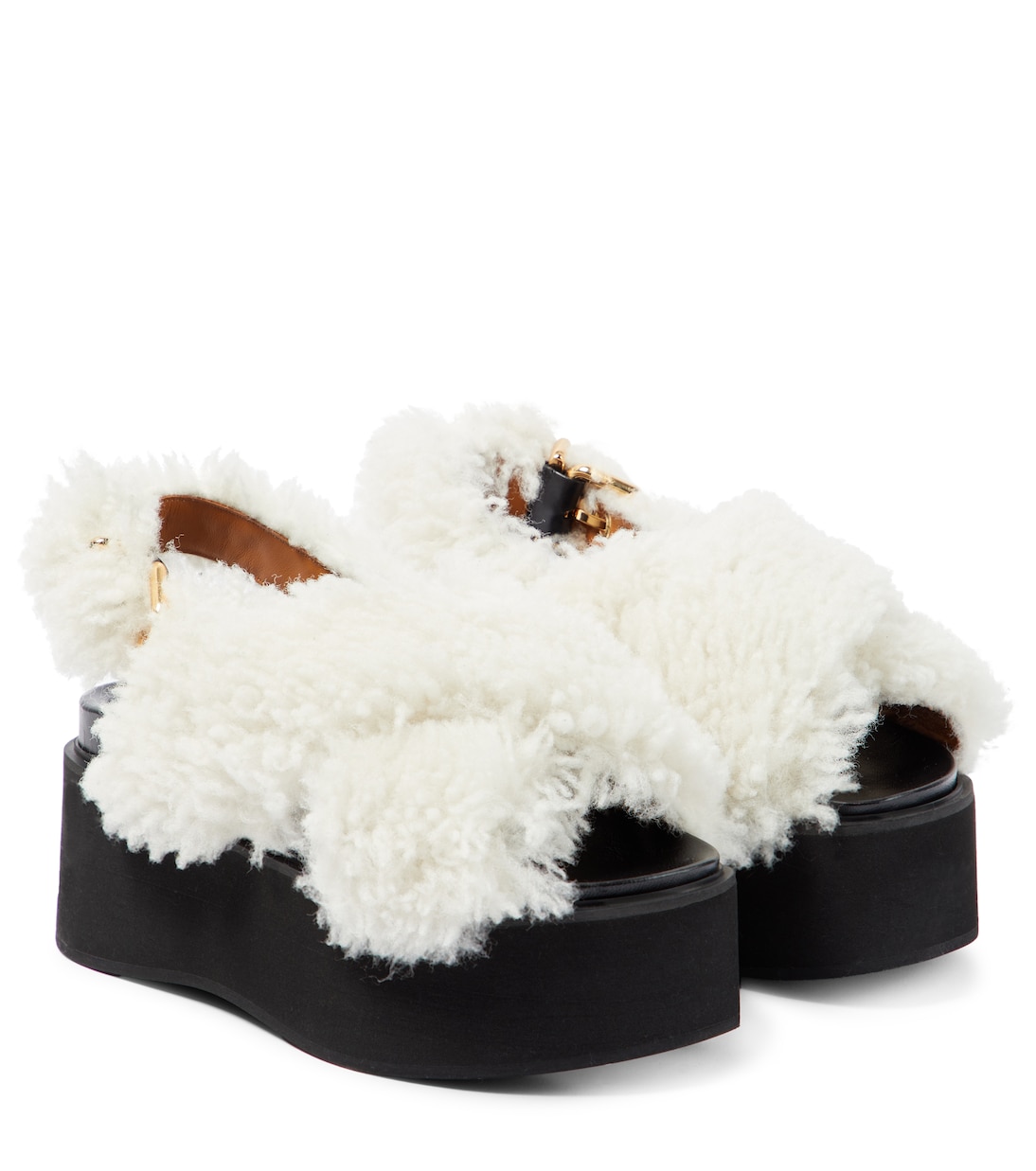 Sandalen aus Leder mit Shearling | Marni