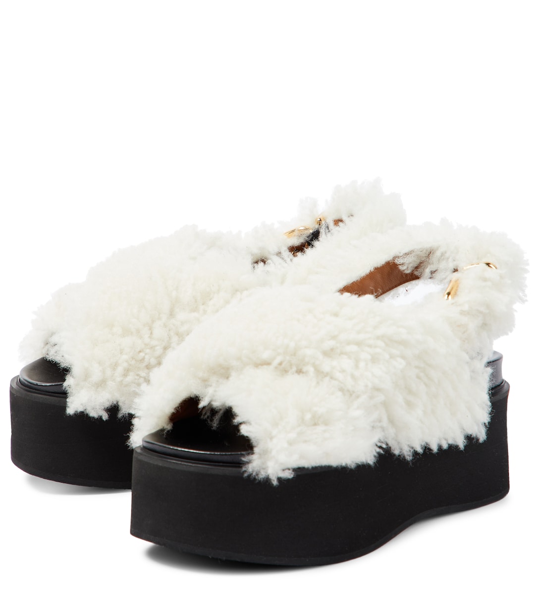 Sandalen aus Leder mit Shearling | Marni