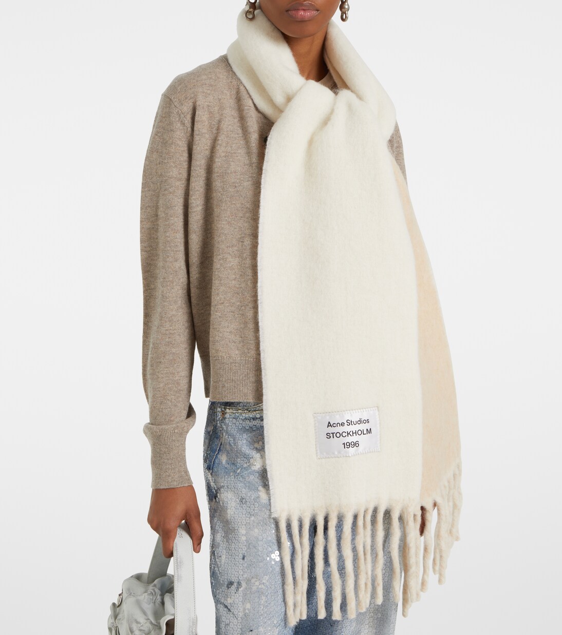 Logo fringed alpaca and wool-blend scarf | Acne Studios