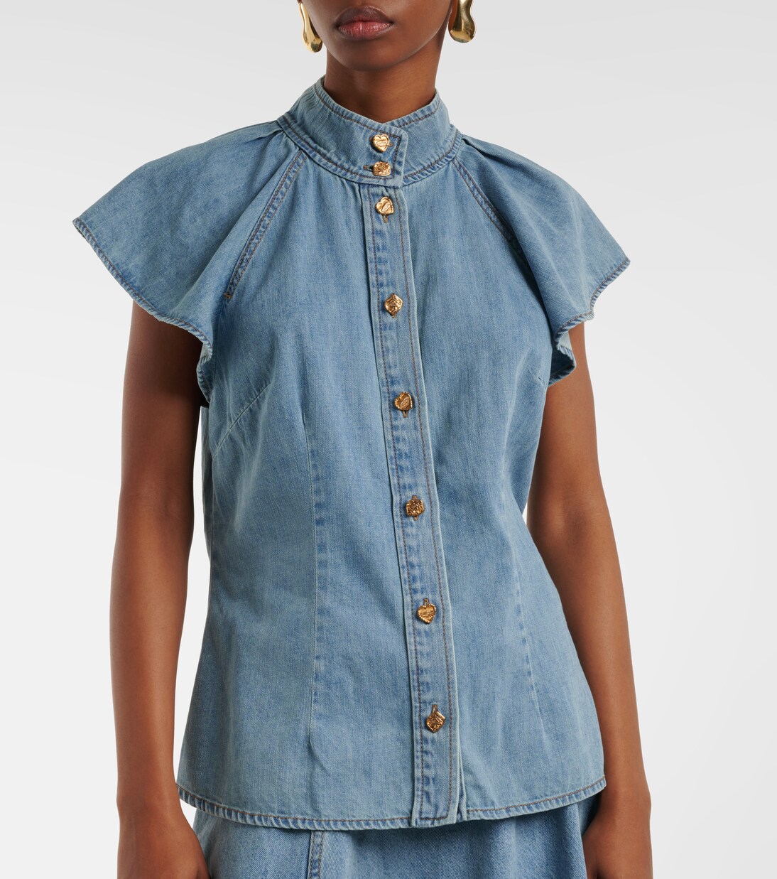 Camisa Crush Flutter Sleeve en denim | Zimmermann