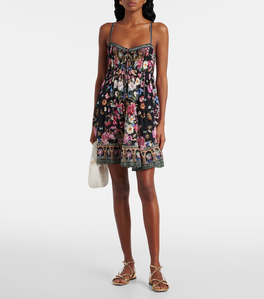 Robe imprimée en soie à cristaux | Camilla