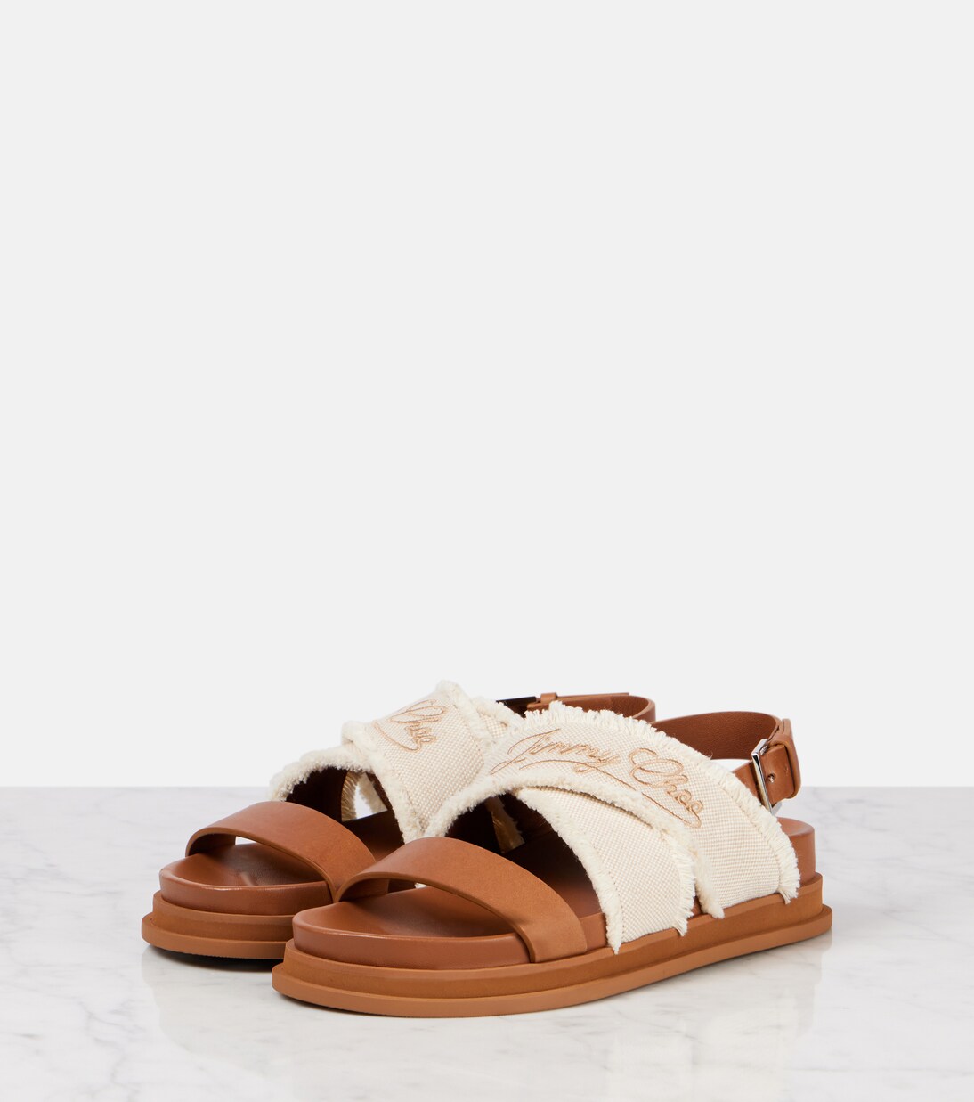 Joa embroidered canvas and leather sandals | Jimmy Choo