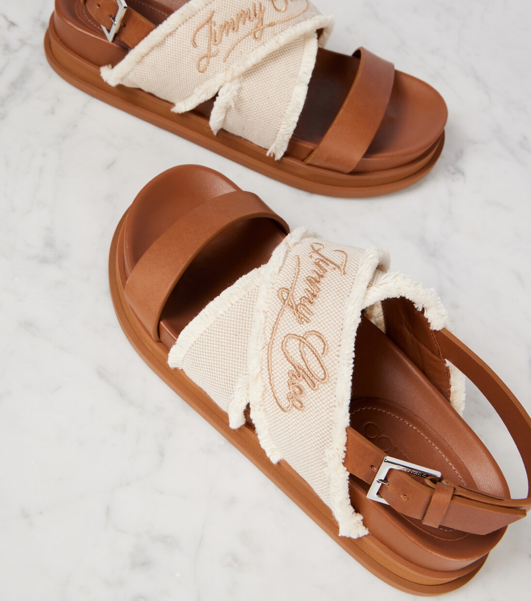 Joa embroidered canvas and leather sandals | Jimmy Choo