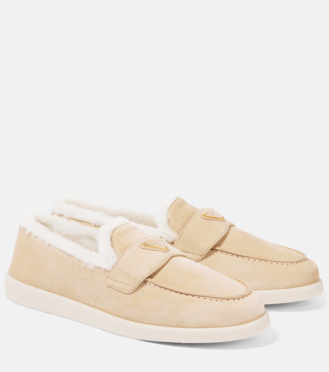 Loafers aus Veloursleder mit Shearling | Prada