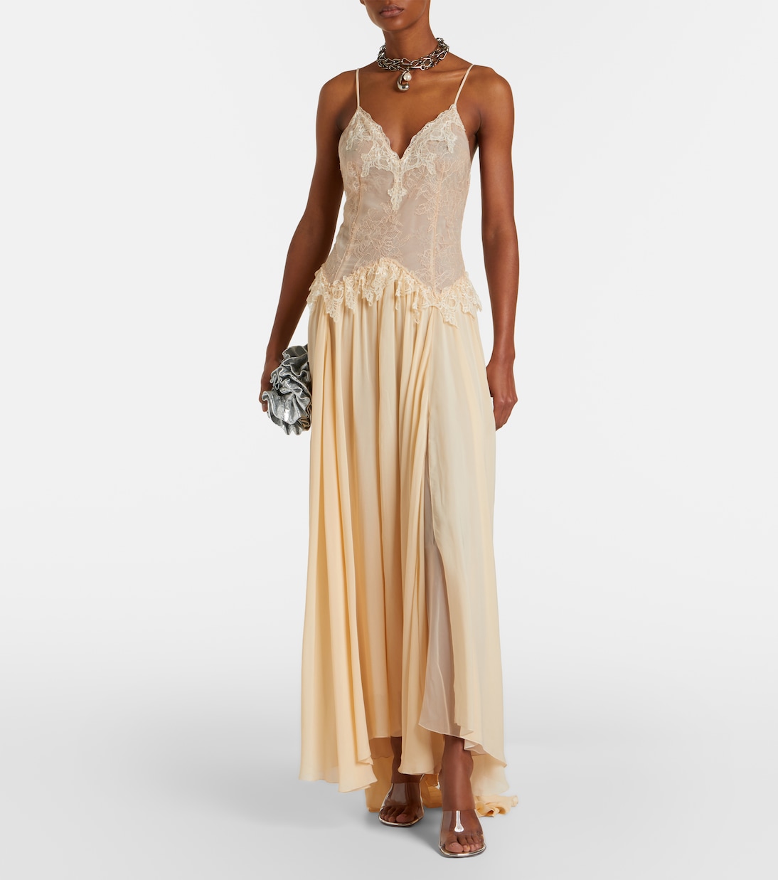 Lace-trimmed georgette maxi dress | Blumarine