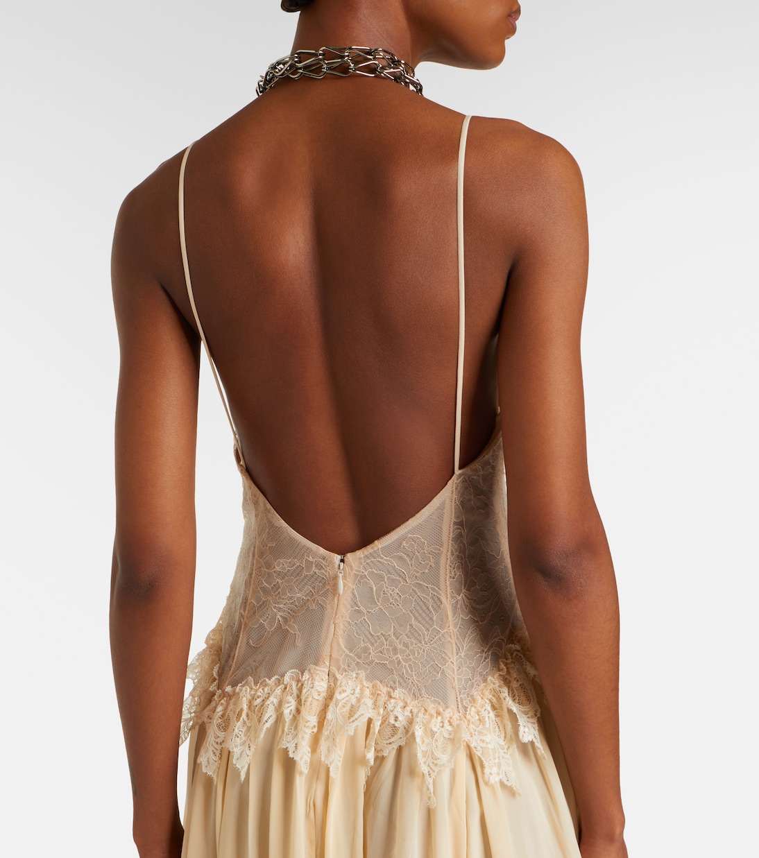 Lace-trimmed georgette maxi dress | Blumarine