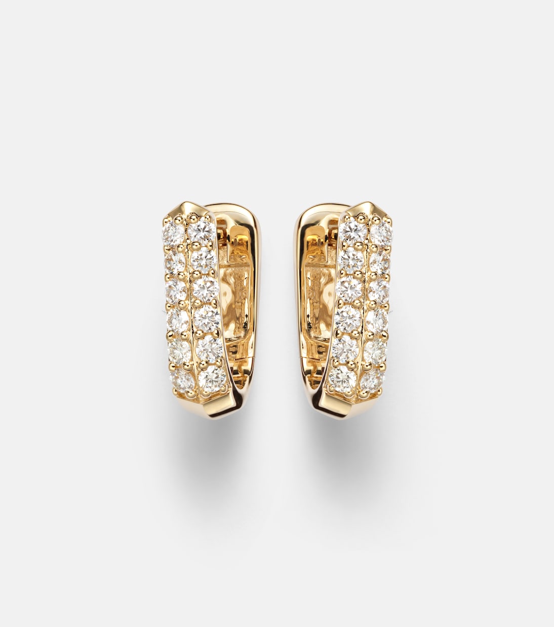 Knife Edge Wide 14kt gold huggie earrings with diamonds | Stone and Strand