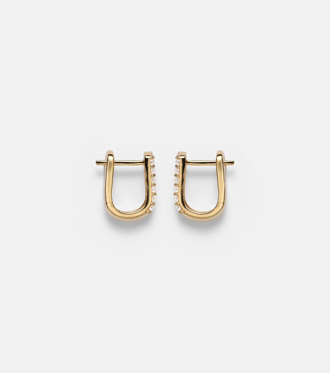 Knife Edge Wide 14kt gold huggie earrings with diamonds | Stone and Strand