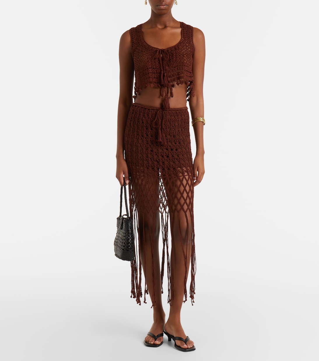 Crochet fringed cotton miniskirt | Anna Kosturova